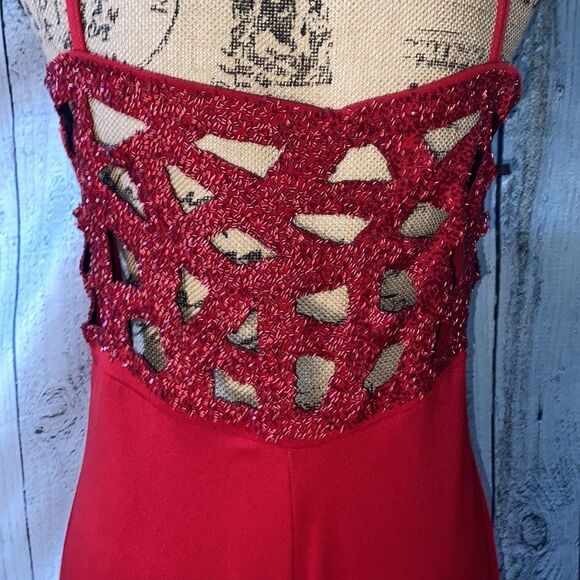 Fanny USA Long Beaded Cut Out Back Red Evening Dress Women size XL - Picture 8 of 16